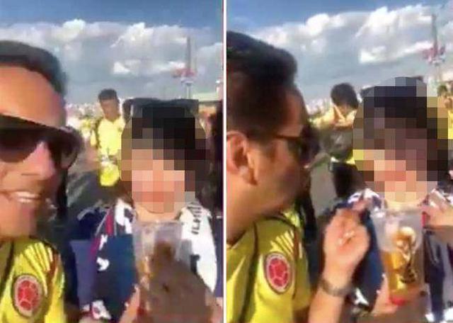 日本击败哥伦比亚球迷反应,哥伦比亚男球迷教日本女球迷