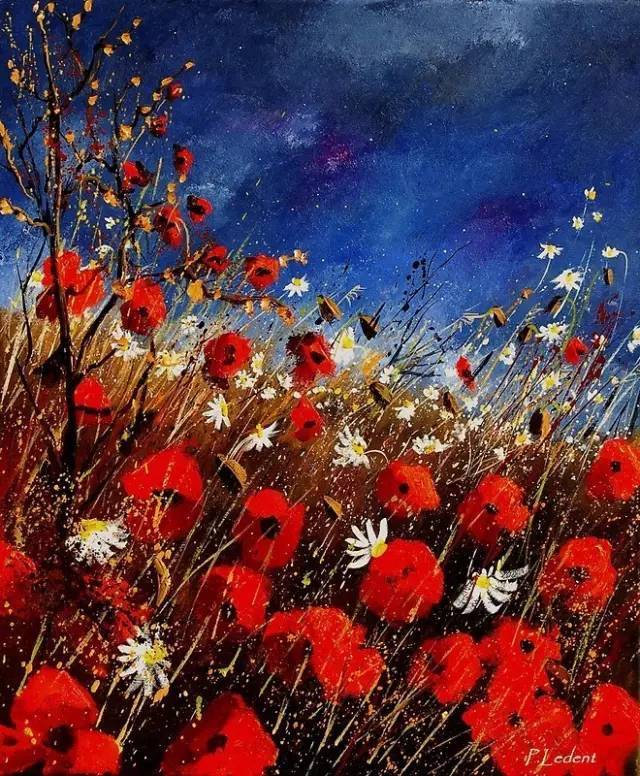 诗意油彩让人沉醉的蓝色矢车菊