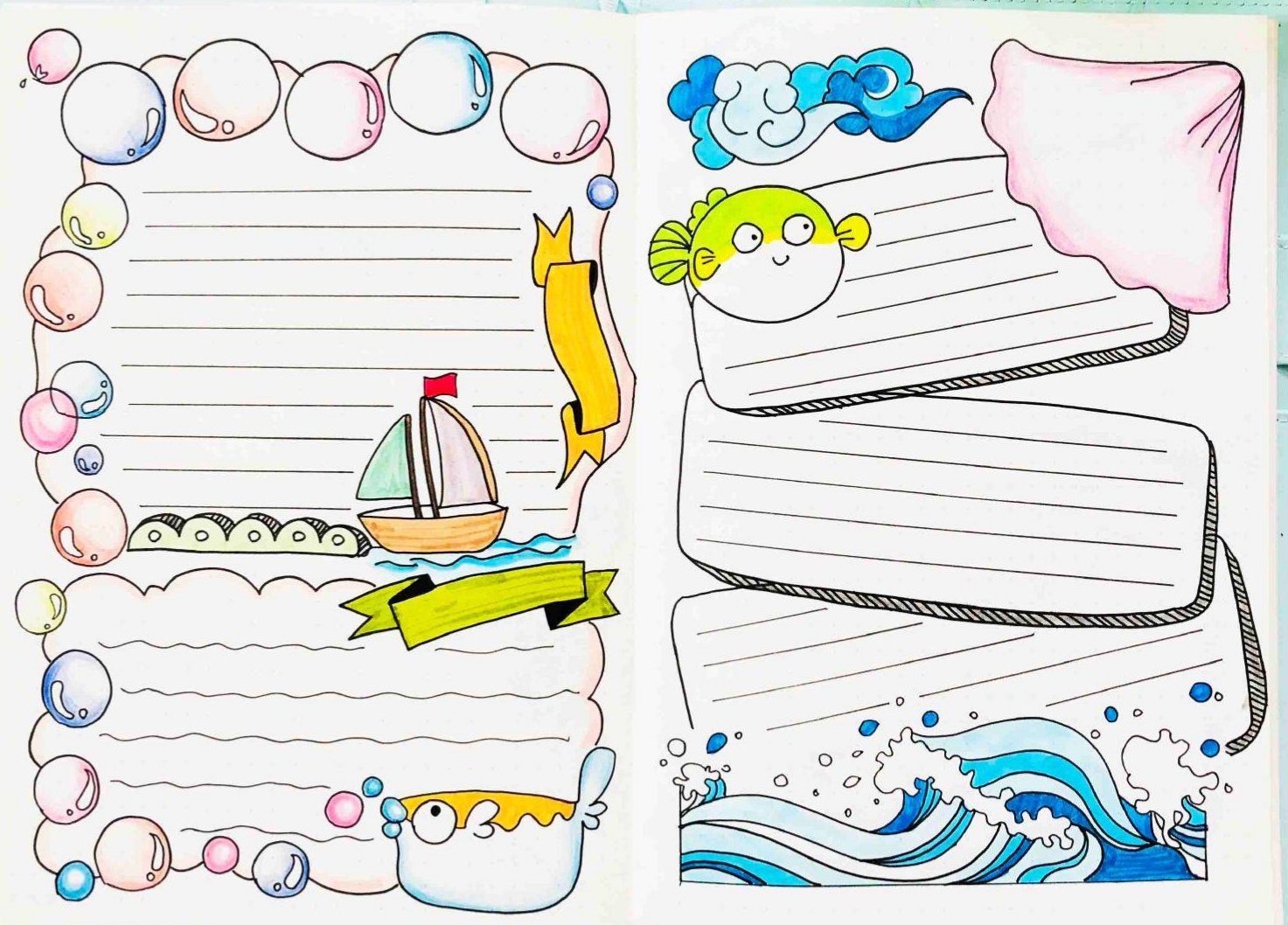 海洋主题手抄报英语版,海洋主题手抄报的图片没有字