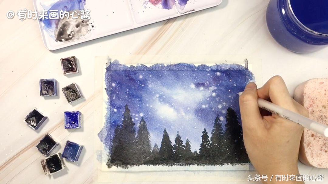 用水彩笔画星空简单一点不用加水,只用水彩笔画星空不用荧光笔和水
