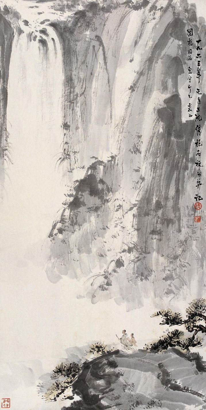 傅抱石创作国画天女散花图,傅抱石的国画作品《一望大江开》