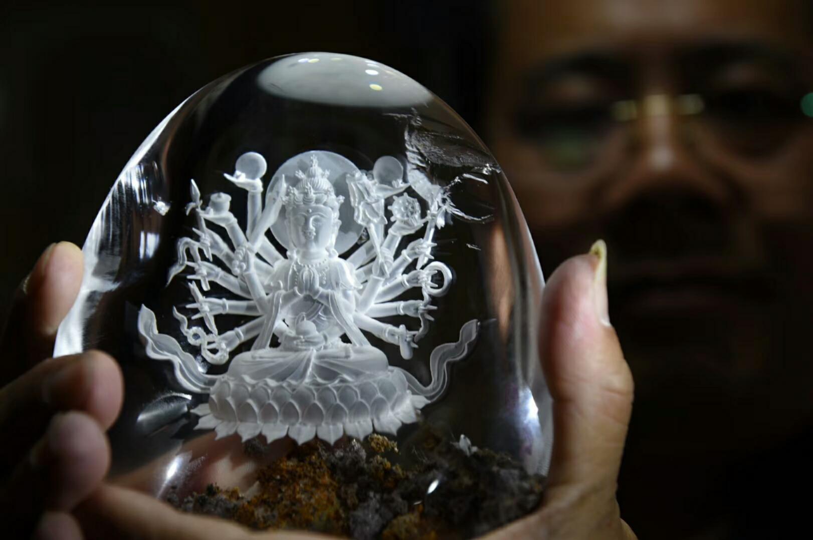 水晶内雕技法,水晶精美雕刻