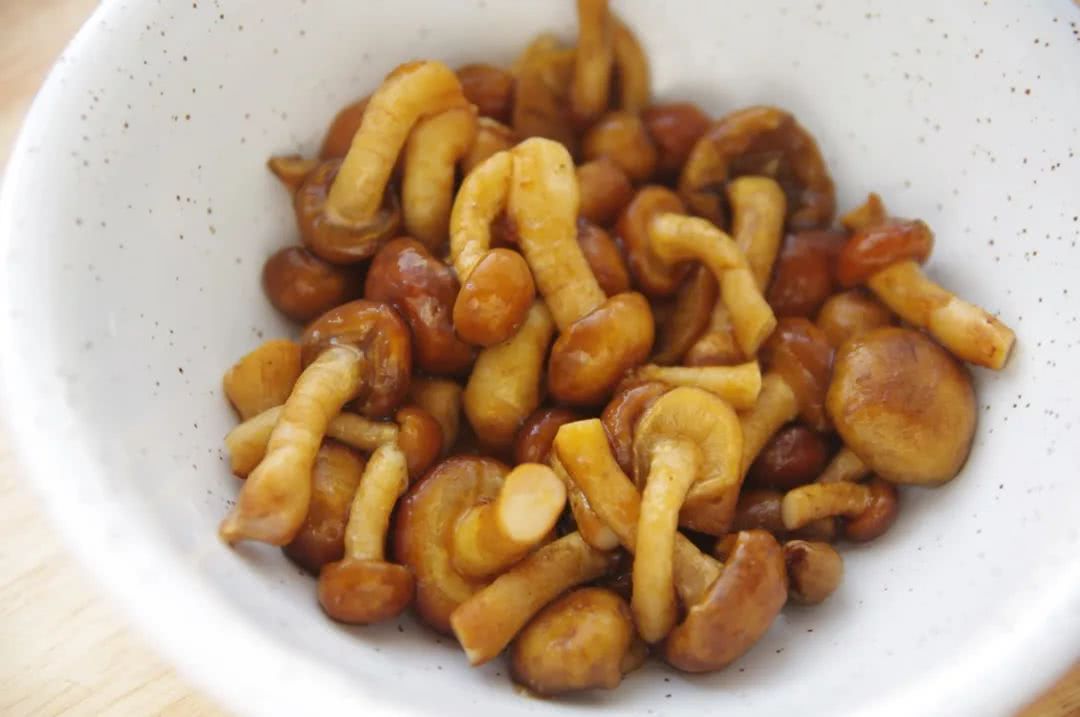 吃起来黏黏滑滑的黑色蘑菇,黏黏的大白蘑菇