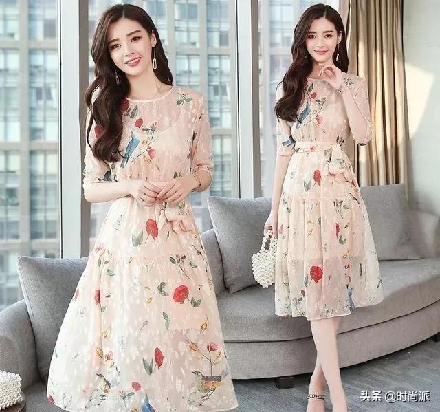 碎花雪纺连衣裙时尚气质中长款,雪纺碎花连衣裙穿出小仙女的感觉