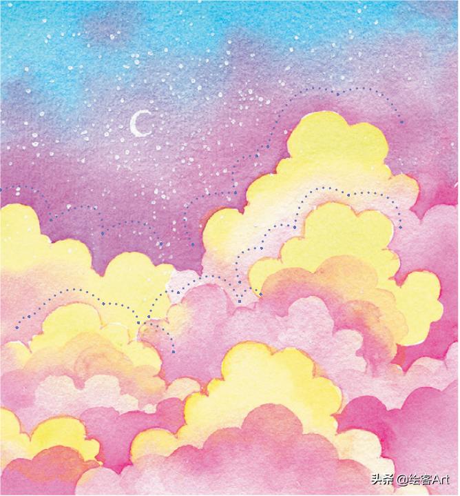 用水彩颜料画天空还有云朵,有手就能画的绘画