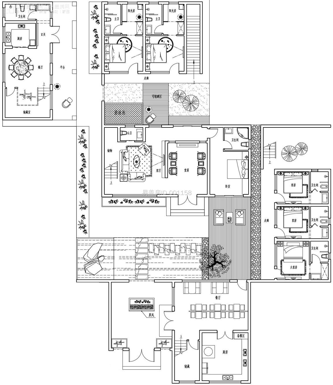 中式别墅群，不想住了可以作为民宿，顶天露台可烧烤、篝火舞会