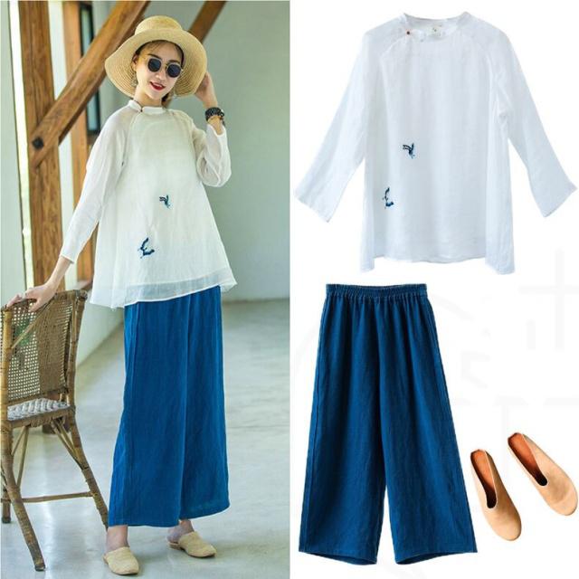 清爽亚麻衬衫,文艺复古亚麻衬衫短