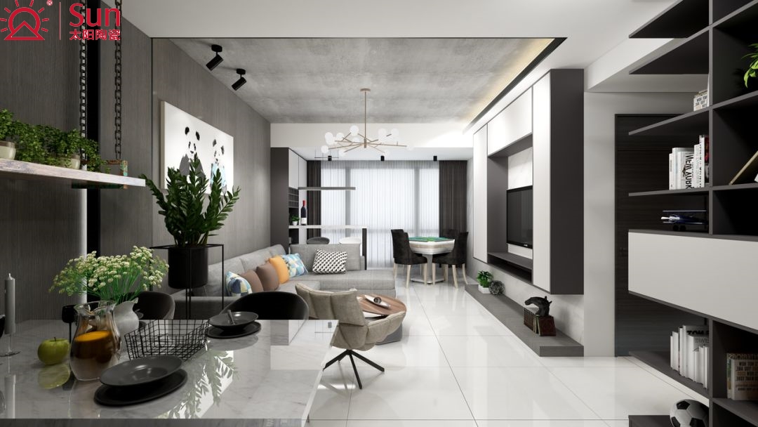 客厅铺月亮白瓷砖好看吗,客厅柔光瓷砖搭配图案大全