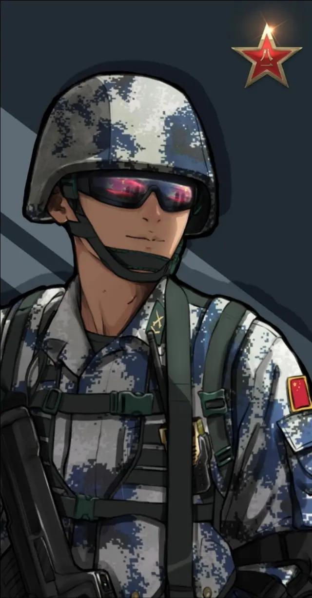 致边防军人的插画,军人和国旗插画