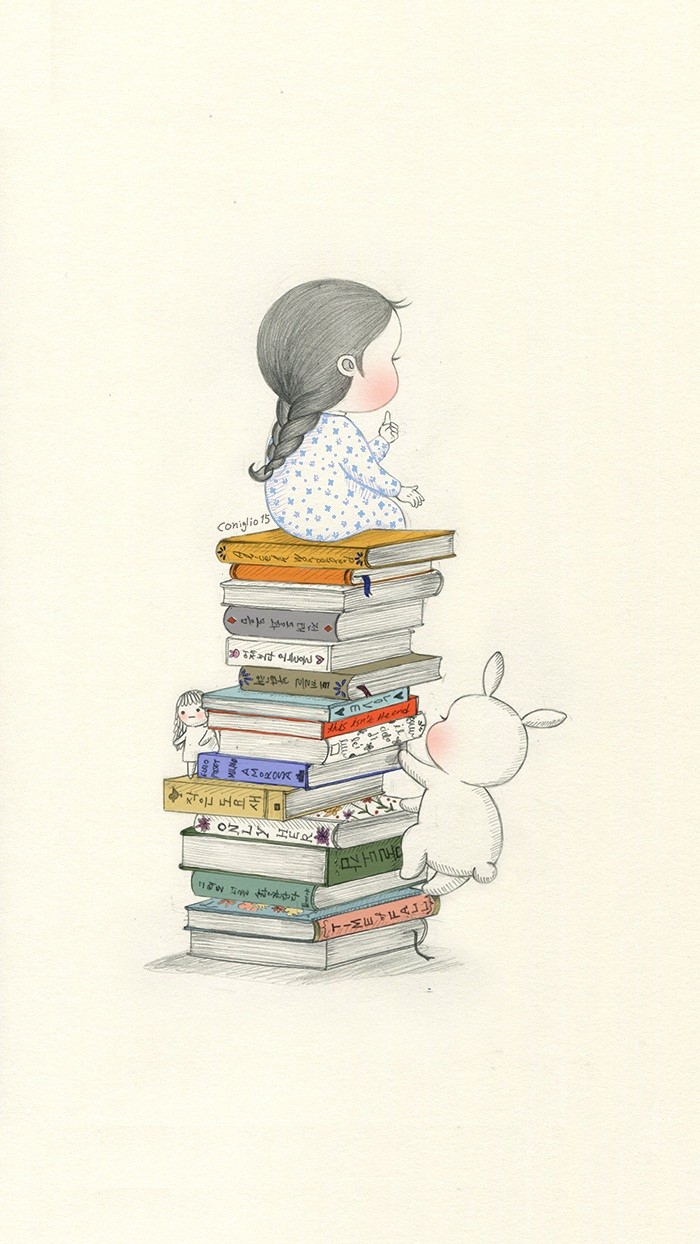 少女与兔子插画,兔子手绘创意插画