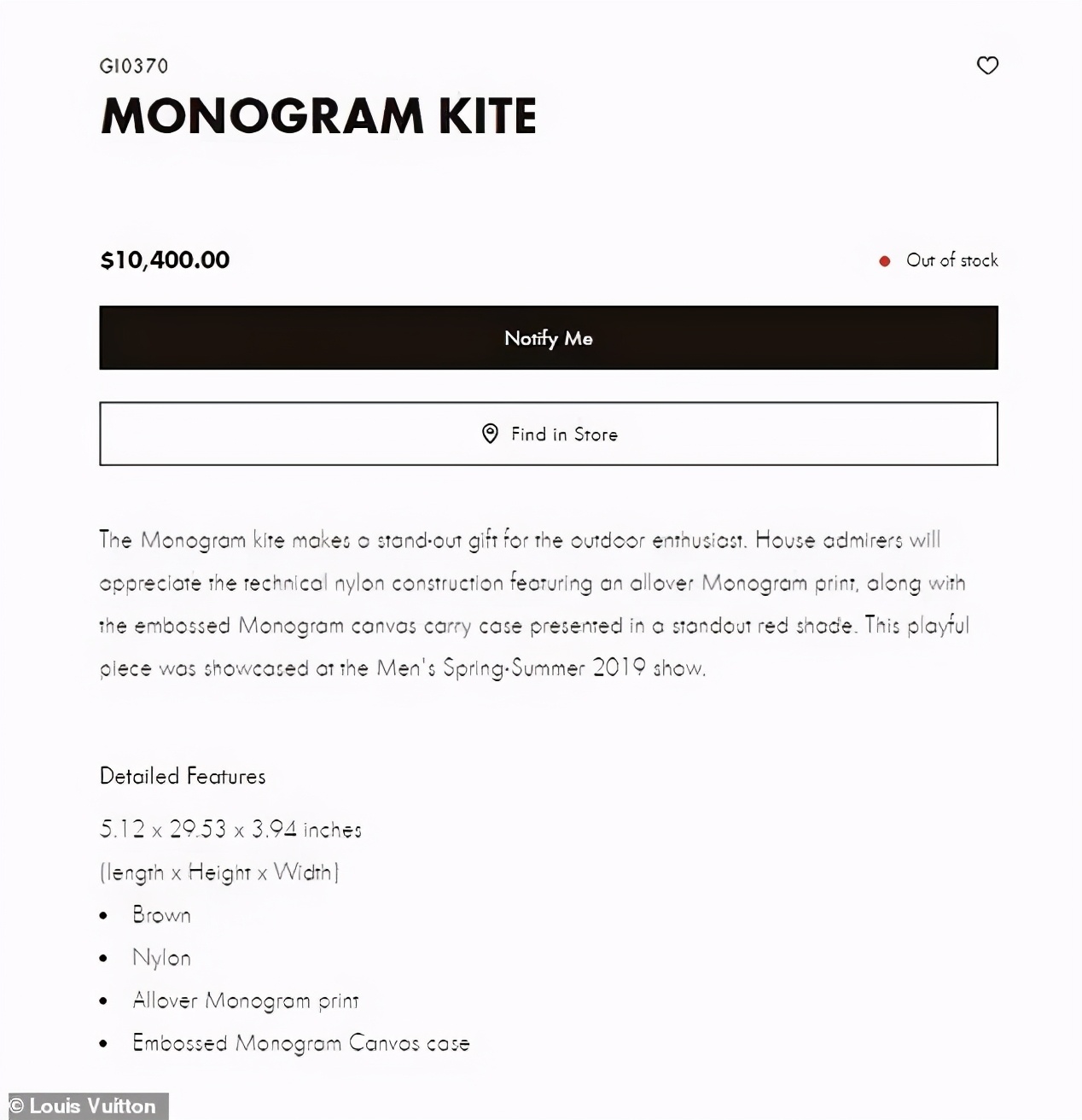 lv推出10000美元天价风筝,lv推出了一款售价10400美元的风筝