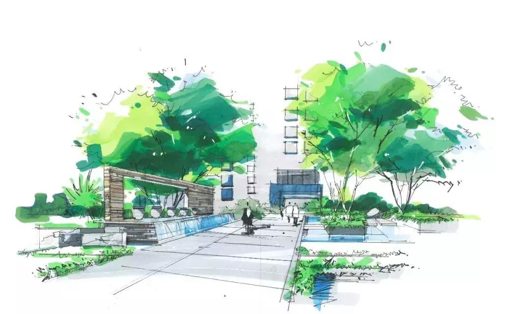 手绘效果图设计详解,干货五幅景观手绘效果图步骤图解