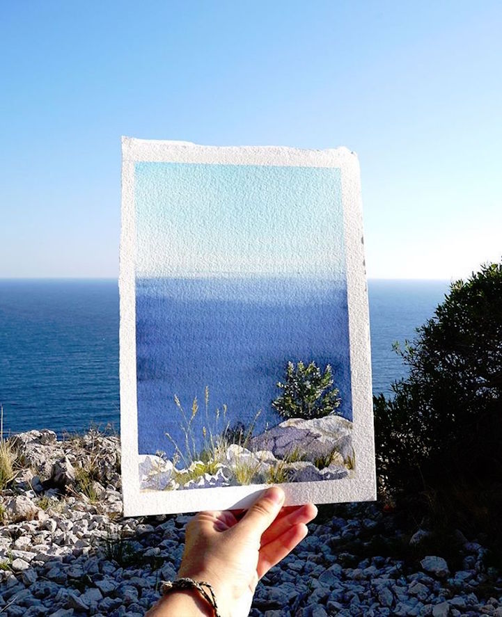 世界水彩画家风景写生,艺术家的画细节