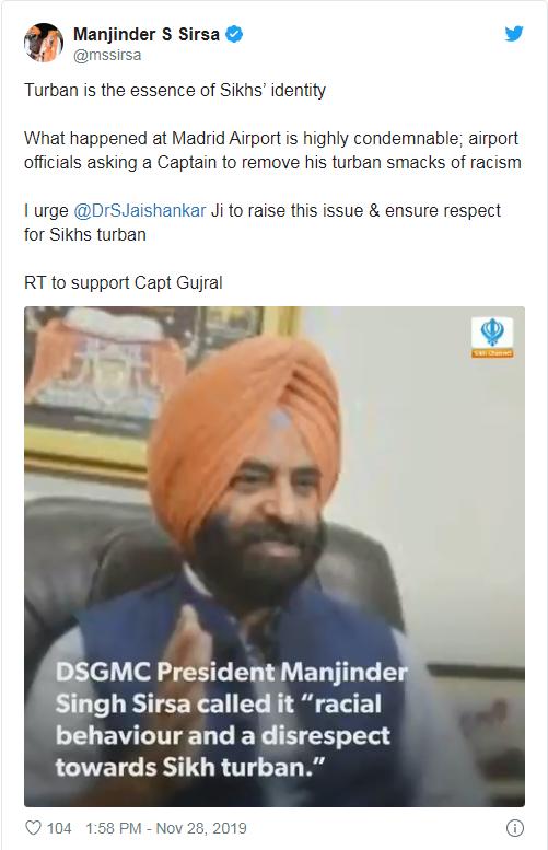 锡克教机长被马德里机场强迫摘头巾安检,印官员呼吁与西班牙对抗
