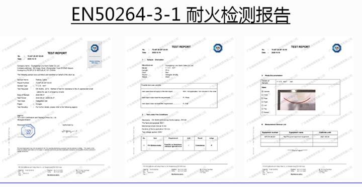 广东南缆电缆EN50264-3-1机车线获得TUV证书并通过耐火检测报告