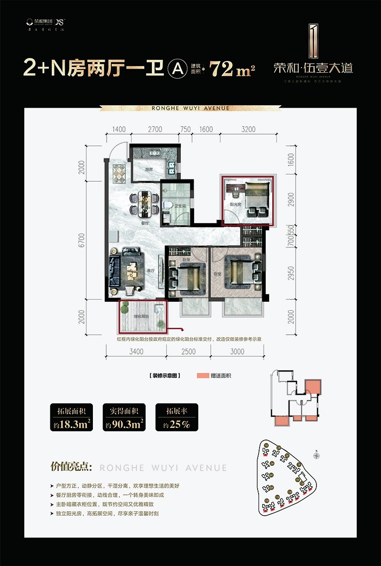 荣和伍壹大道户型全点评，55㎡做2房，77㎡做3房，这也太精了吧