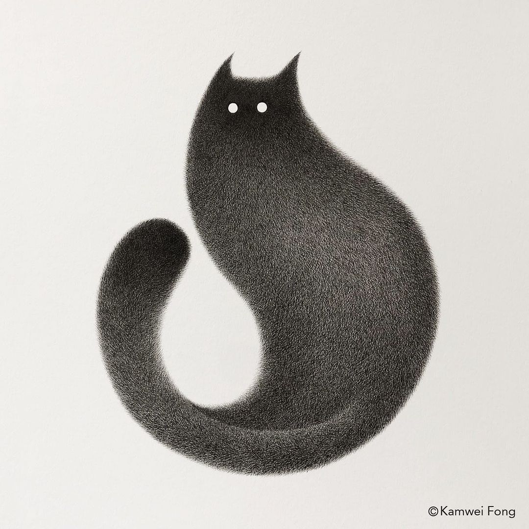 毛茸茸的手绘猫,可爱黑白手绘猫咪