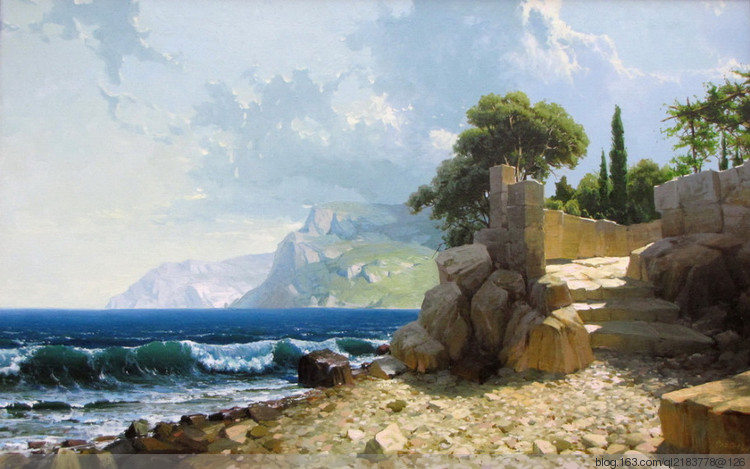 俄罗斯画家画油画海景风景,尤恩乌格罗油画风景作品