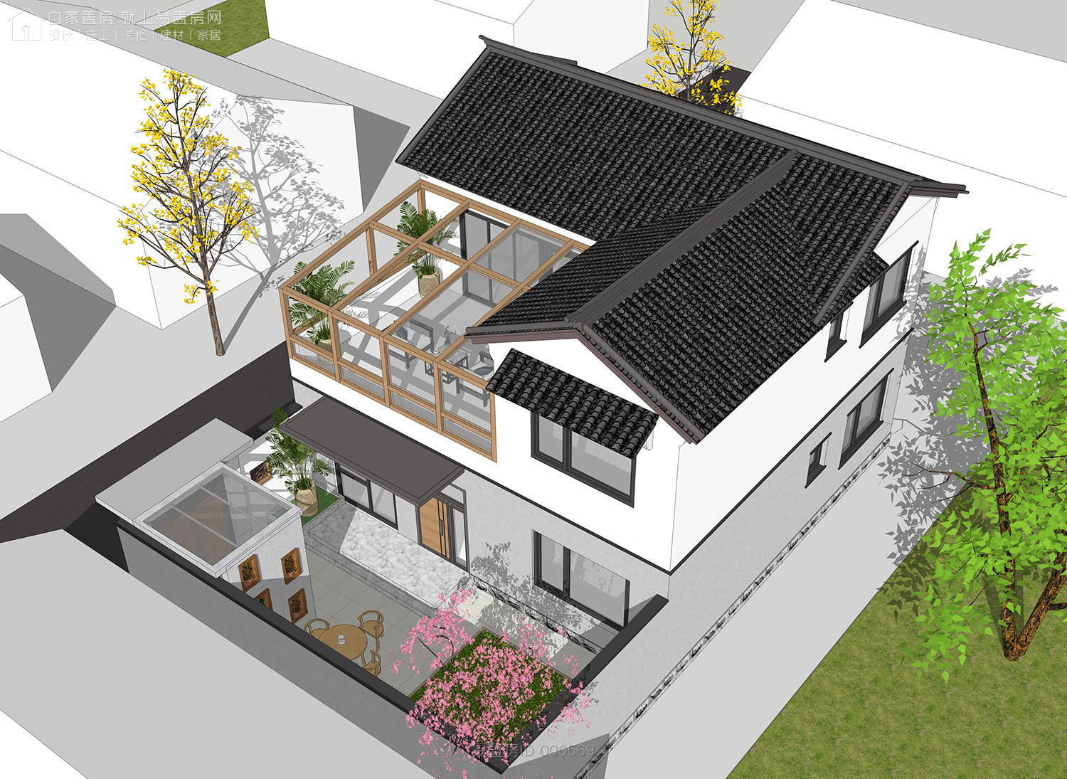 二层农村别墅带阳光房现代简约,农村二层带阳光房别墅效果图