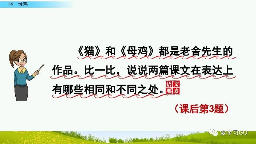 部编版四年级下册15课白鹅解析,部编版四下语文第13课母鸡预习