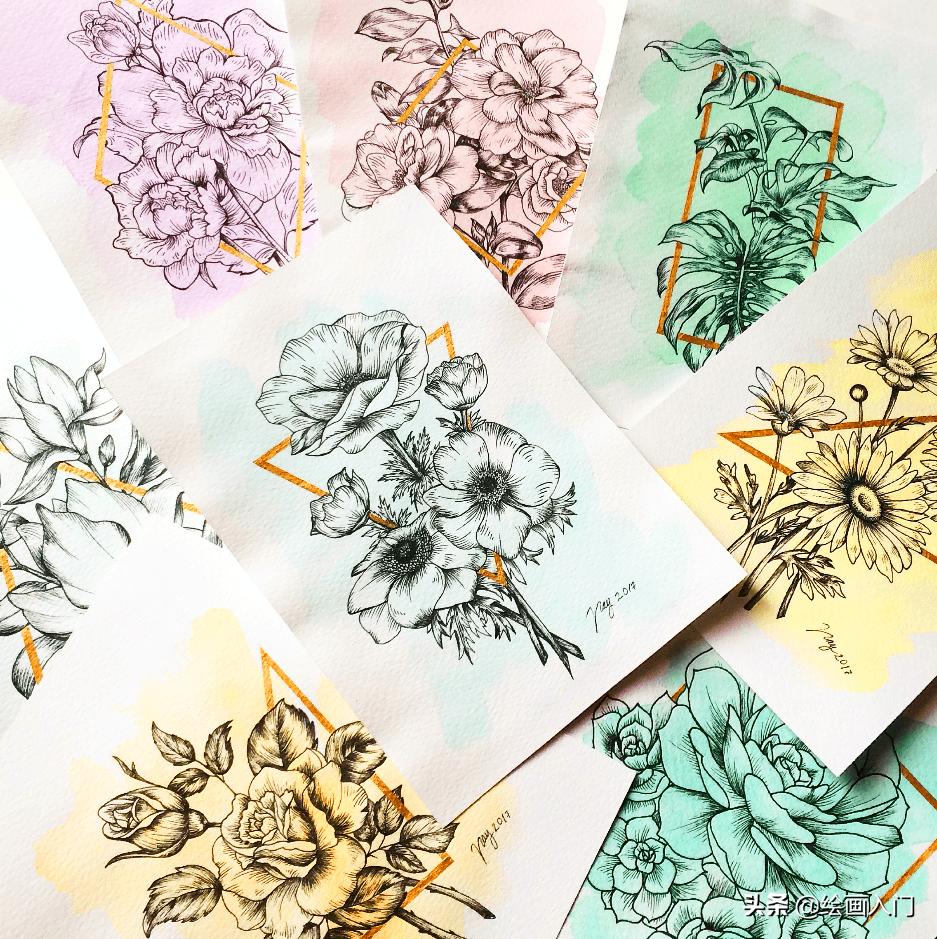 夏日海洋水彩画,夏日水彩颜料画简单风景画