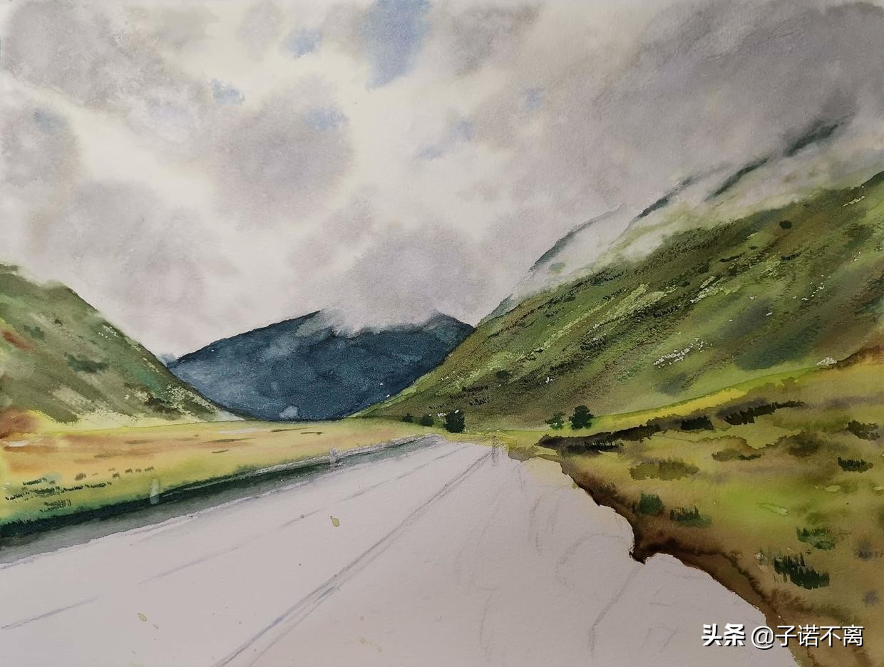 「子诺水彩」我为你翻山越岭，也安心看风景