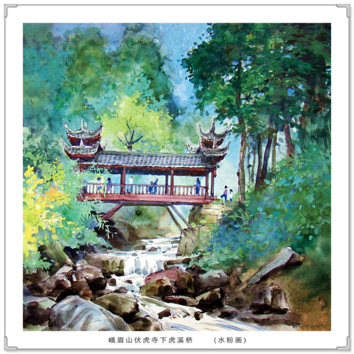 文化高级感十足的青绿山水画,古典山水写实油画作品