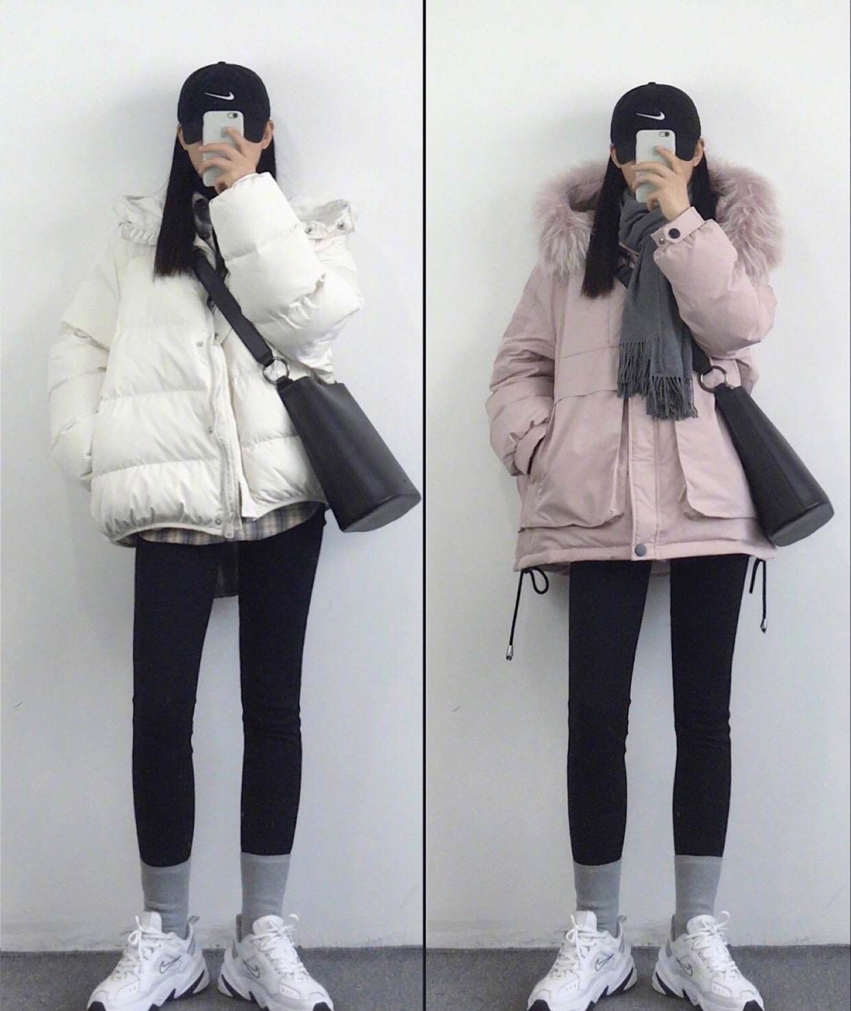 牛仔阔腿裤穿搭冬季羽绒服,阔腿裤冬季搭配短款羽绒服米白色