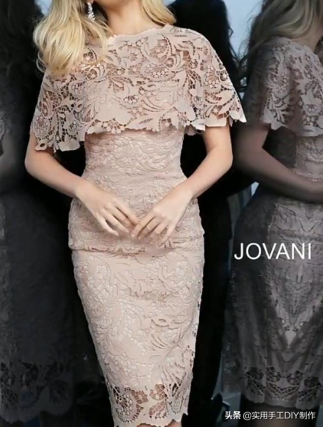 蕾丝镂空花连衣裙制作款式,钩花镂空蕾丝拼接连衣裙