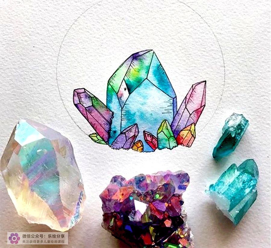 儿童画创意美术圆形构图,7-12岁儿童美术创意画宝石