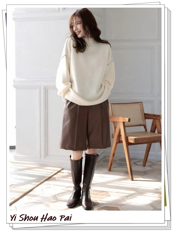 棕色长靴冬季不露腿搭配,棕色长靴怎么搭配好看冬季