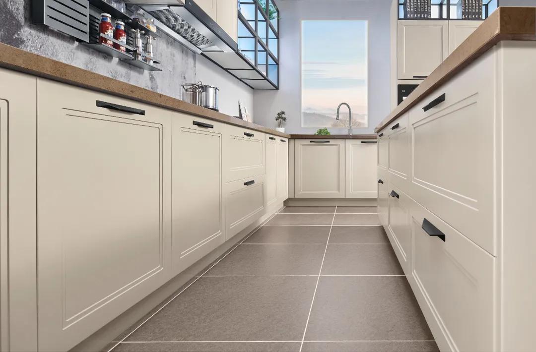 厨房直角吧台和推拉门一体效果图,厨房吧台极简设计效果图最新款