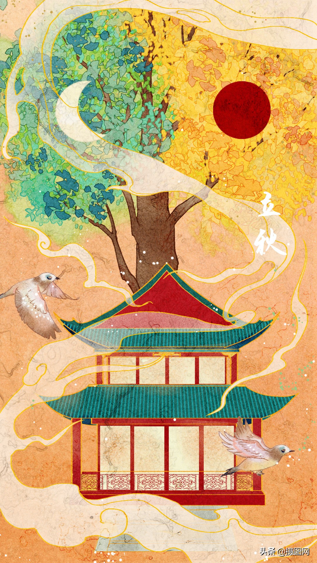 国潮插画水彩图集,水彩新国风插画壁纸