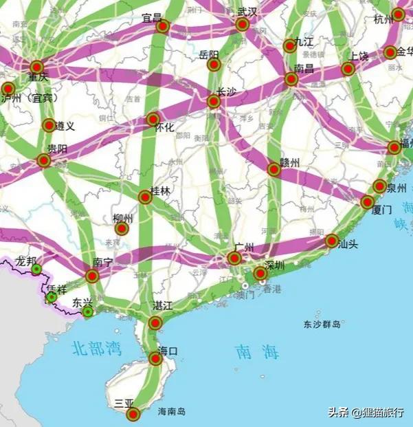 渝长厦高铁线路图，重庆、张家界、常德、长沙、赣州、龙岩、厦门