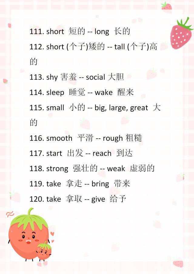 六年级下册必背反义词英语,小学英语单词近反义词大全