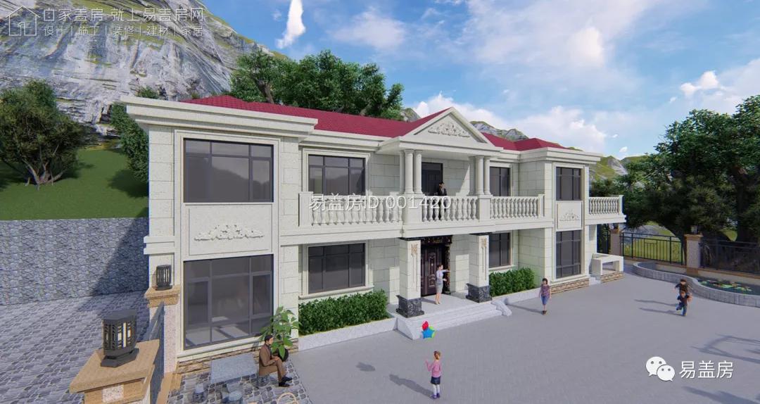 80平米经典欧式二层小别墅设计图,13.6米面宽带小院的欧式二层别墅