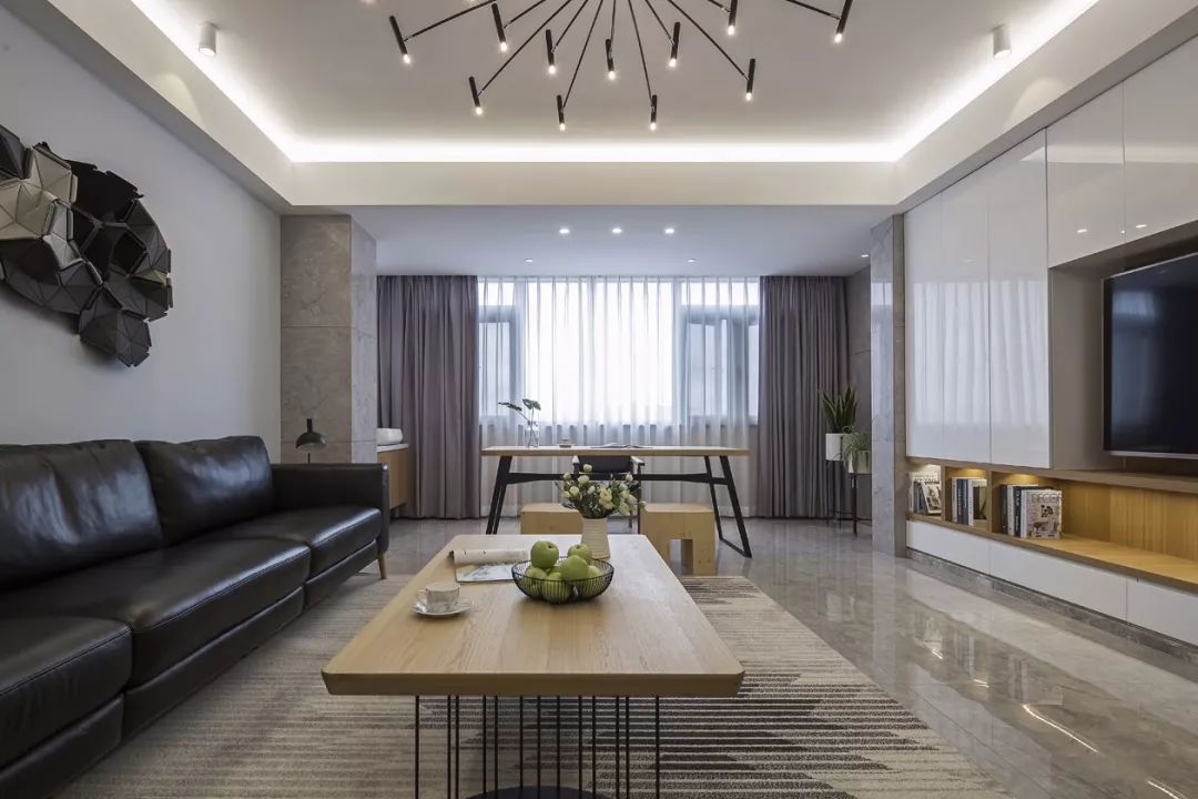 客厅大面积地砖深灰色铺贴效果图,客厅地砖简约铺贴图