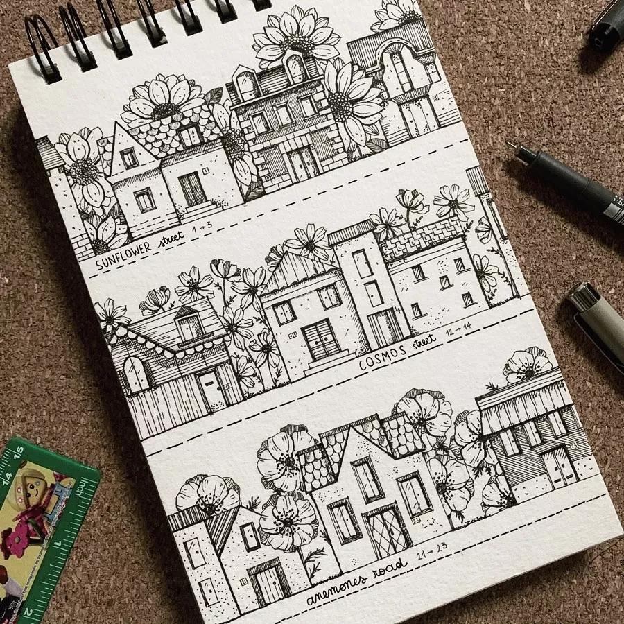 一看就懂的针管简笔画,针管笔入门手绘1000例临摹图