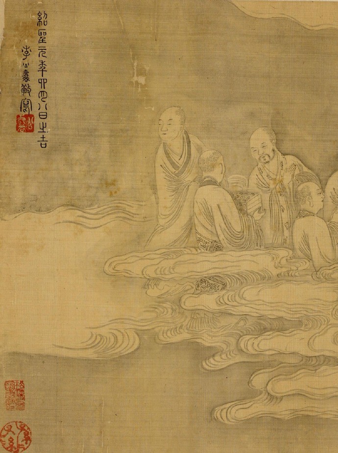 清代仿李公麟的白描长卷十八罗汉图，虽是仿作但还有些原作的风貌