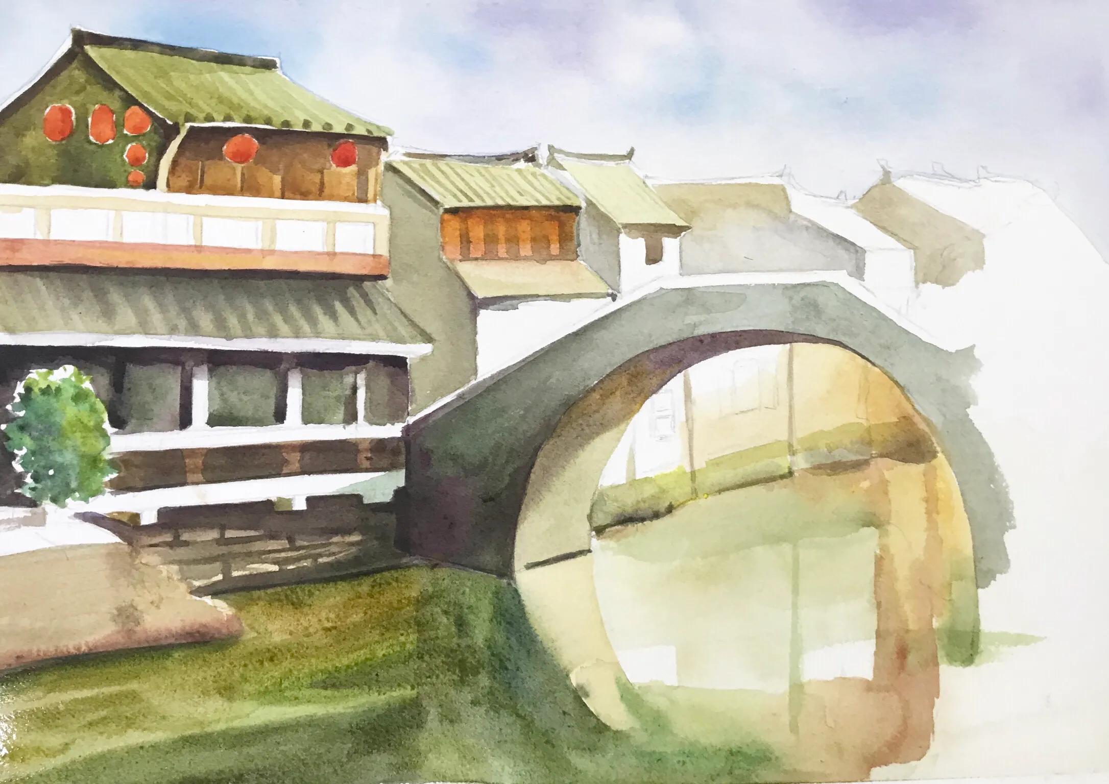 忆江南诗配画水彩,江南水彩风景画