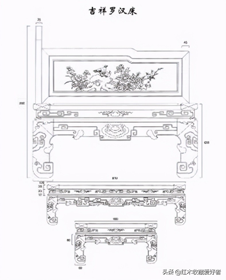 中国传统家具手绘三视图,古典家具设计图纸