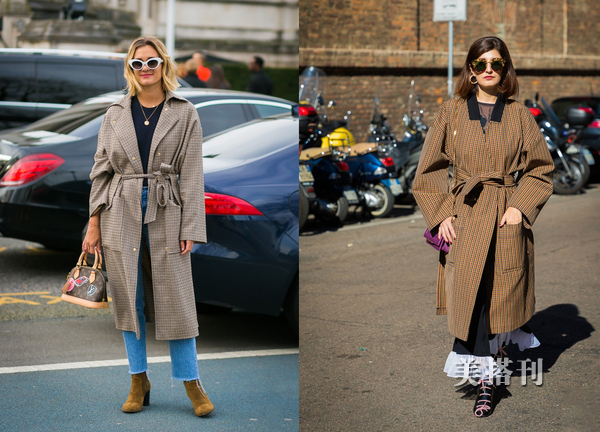 时尚咖色大衣的穿衣搭配,秋冬咖色格子大衣穿搭