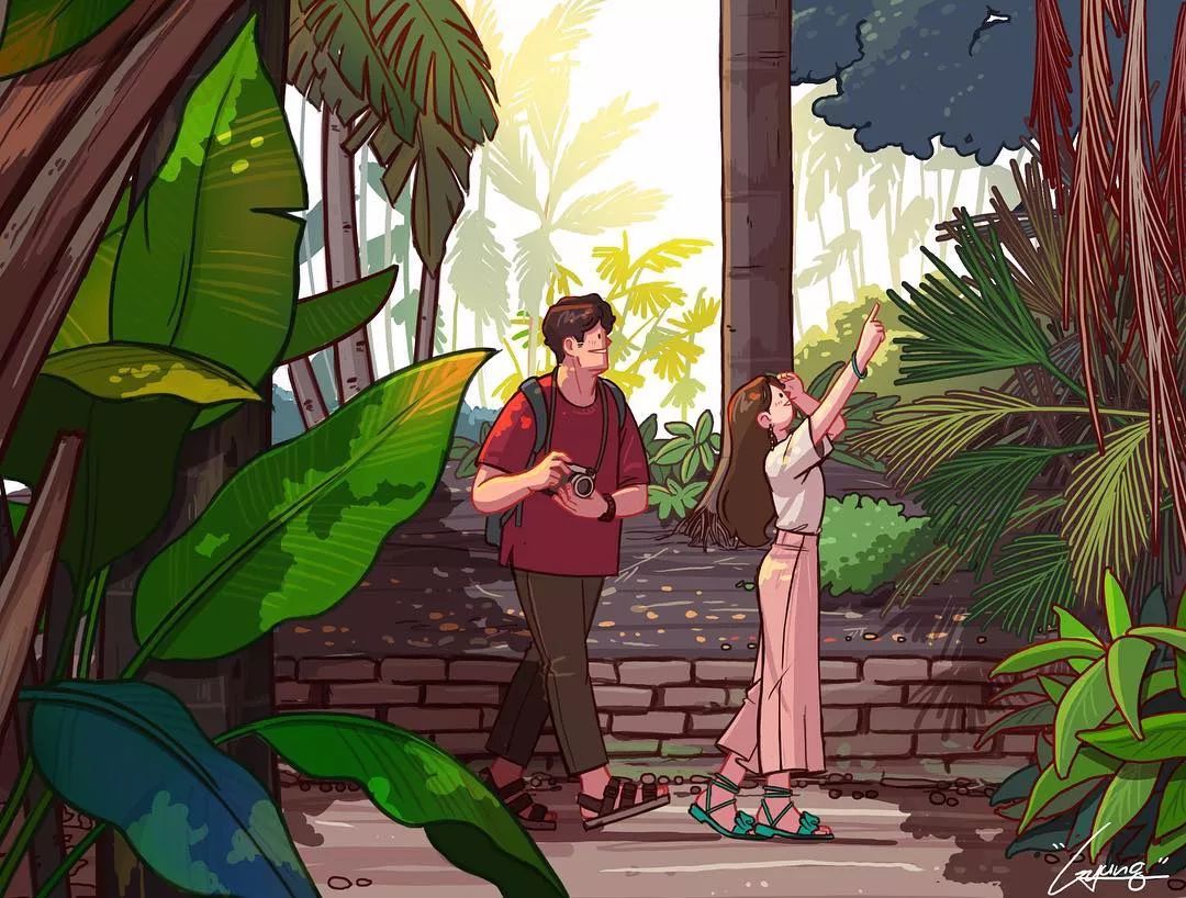 情侣日常手绘插画日记,手绘给女朋友的手账画