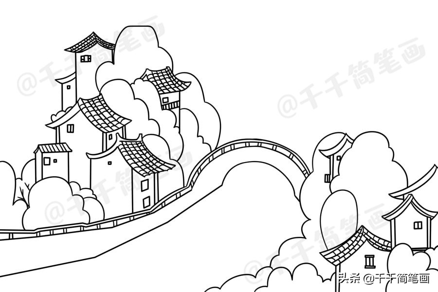 铅笔竹林山水风景画教程简笔画,铅笔简笔画风景山水画又小又可爱