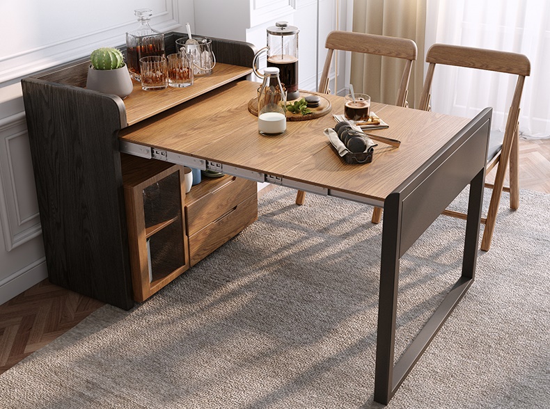 人一多餐桌就不够坐？来，大餐桌里套餐桌，平时不用1㎡也不多占