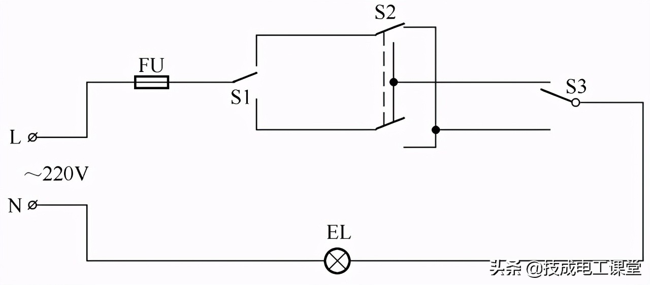 如何用三个开关控制灯的电路图,3个开关控制一盏灯接线方法