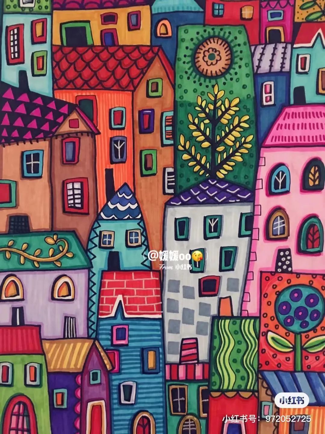 色彩装饰画简单好看马克笔,色彩对比强烈的马克笔装饰画