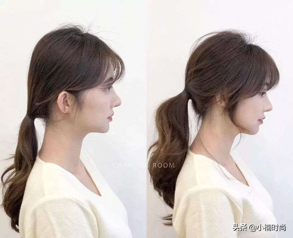 太阳穴凹陷窄额头长刘海造型,中短地雷刘海