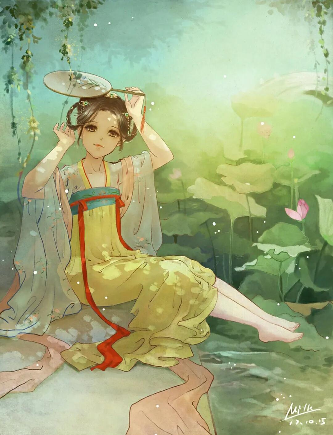 古风水墨花草插画图,古风风景插画全屏壁纸