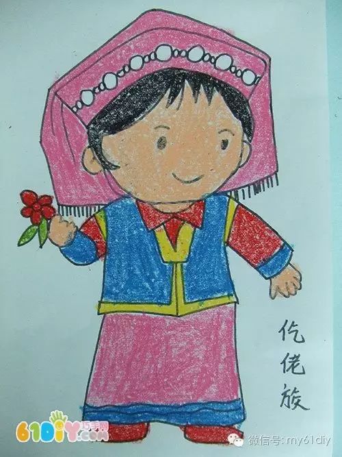 彩色少数民族儿童简笔画图片大全,五十六个民族简笔画卡通